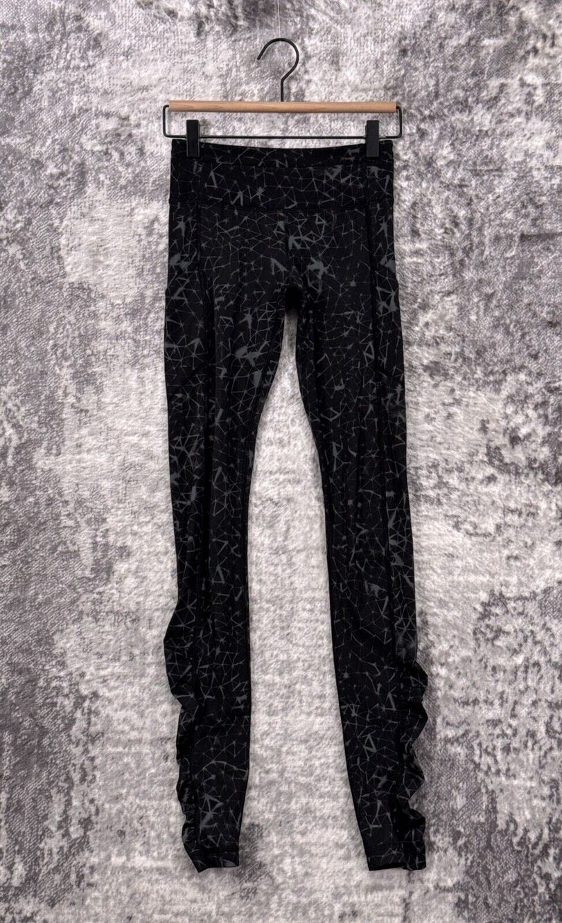 Lululemon Leggings 2 Womens Speed Tight Black Geometric Ruched High Rise